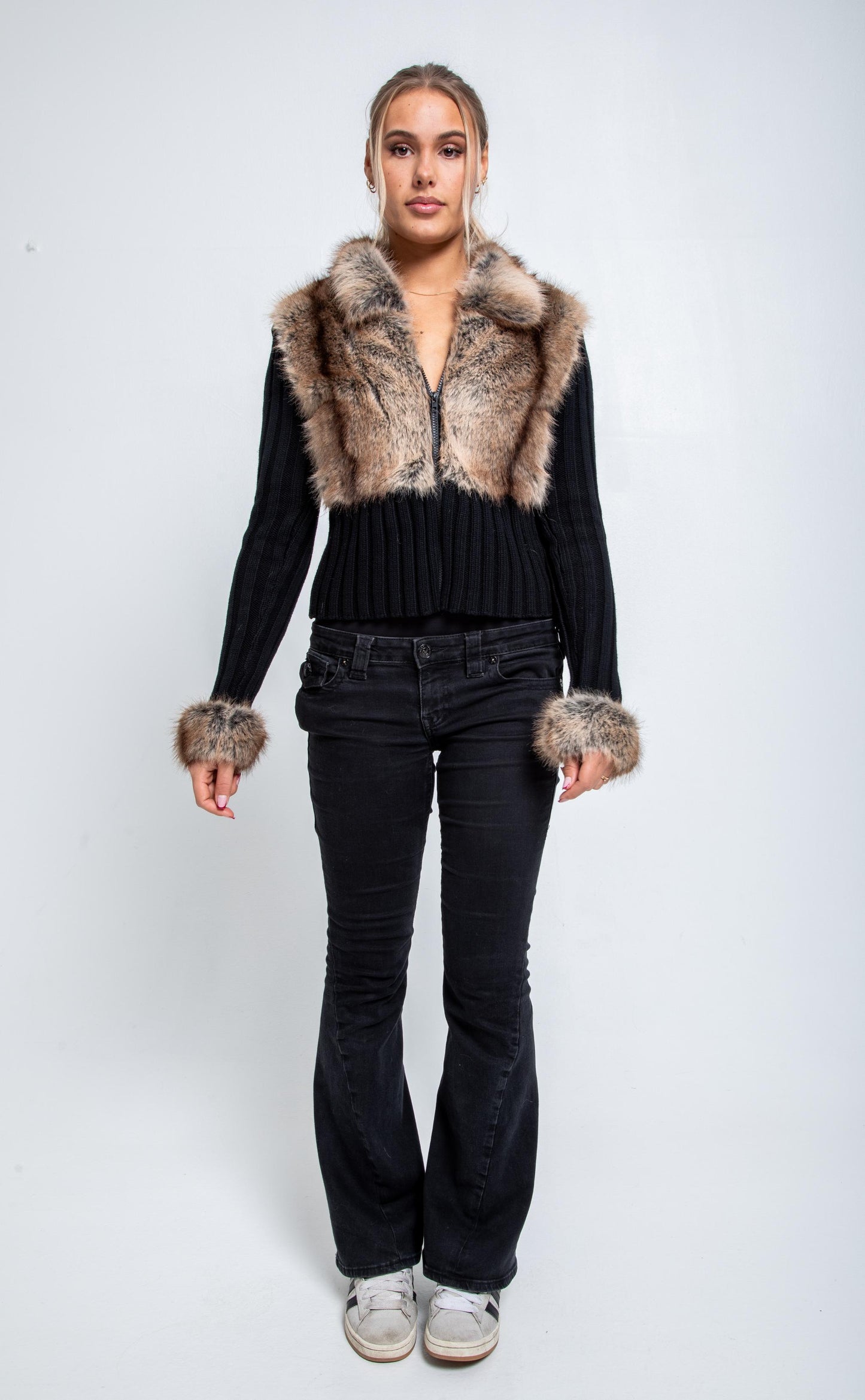 Ivory Fur Cardigan - Black