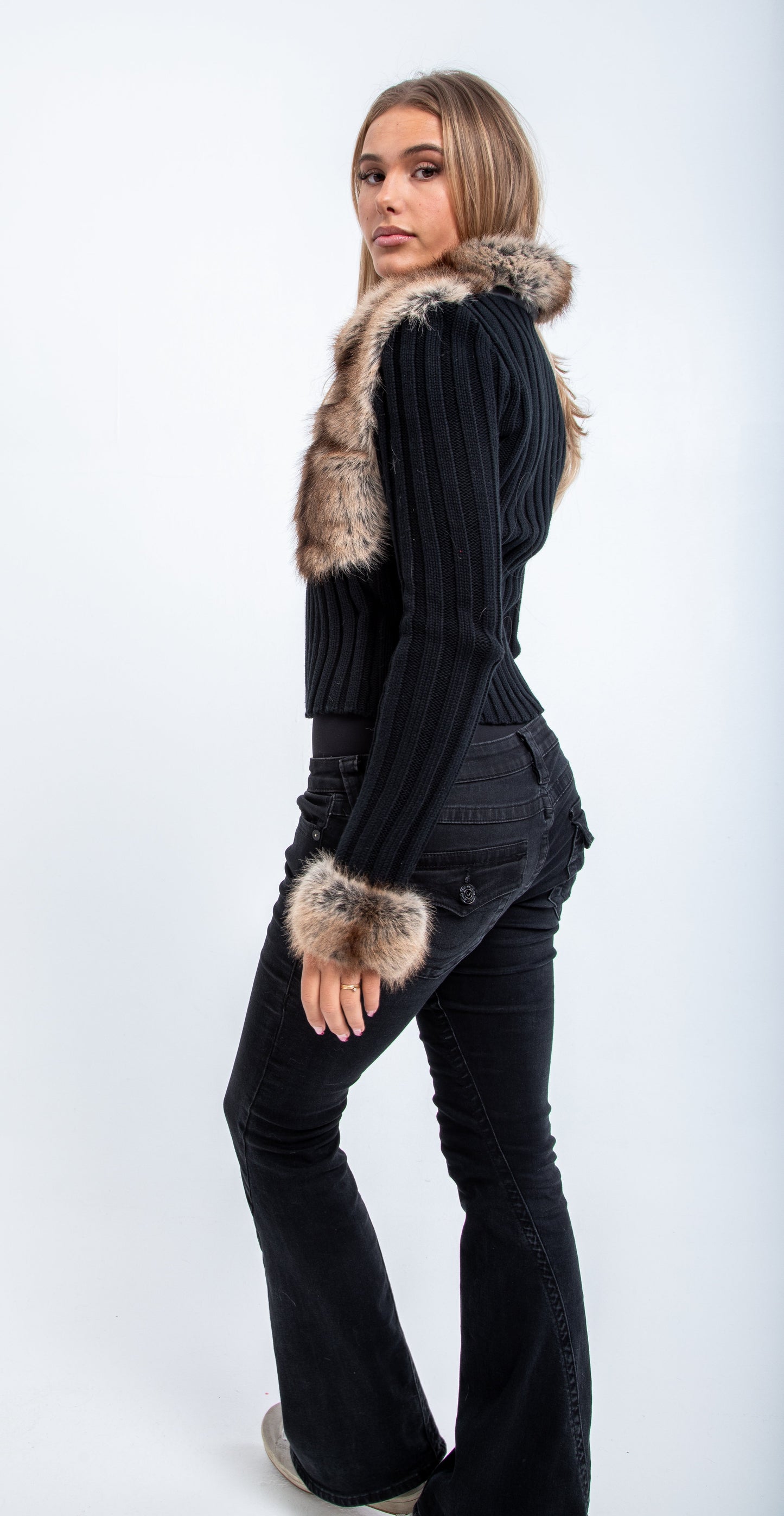 Ivory Fur Cardigan - Black