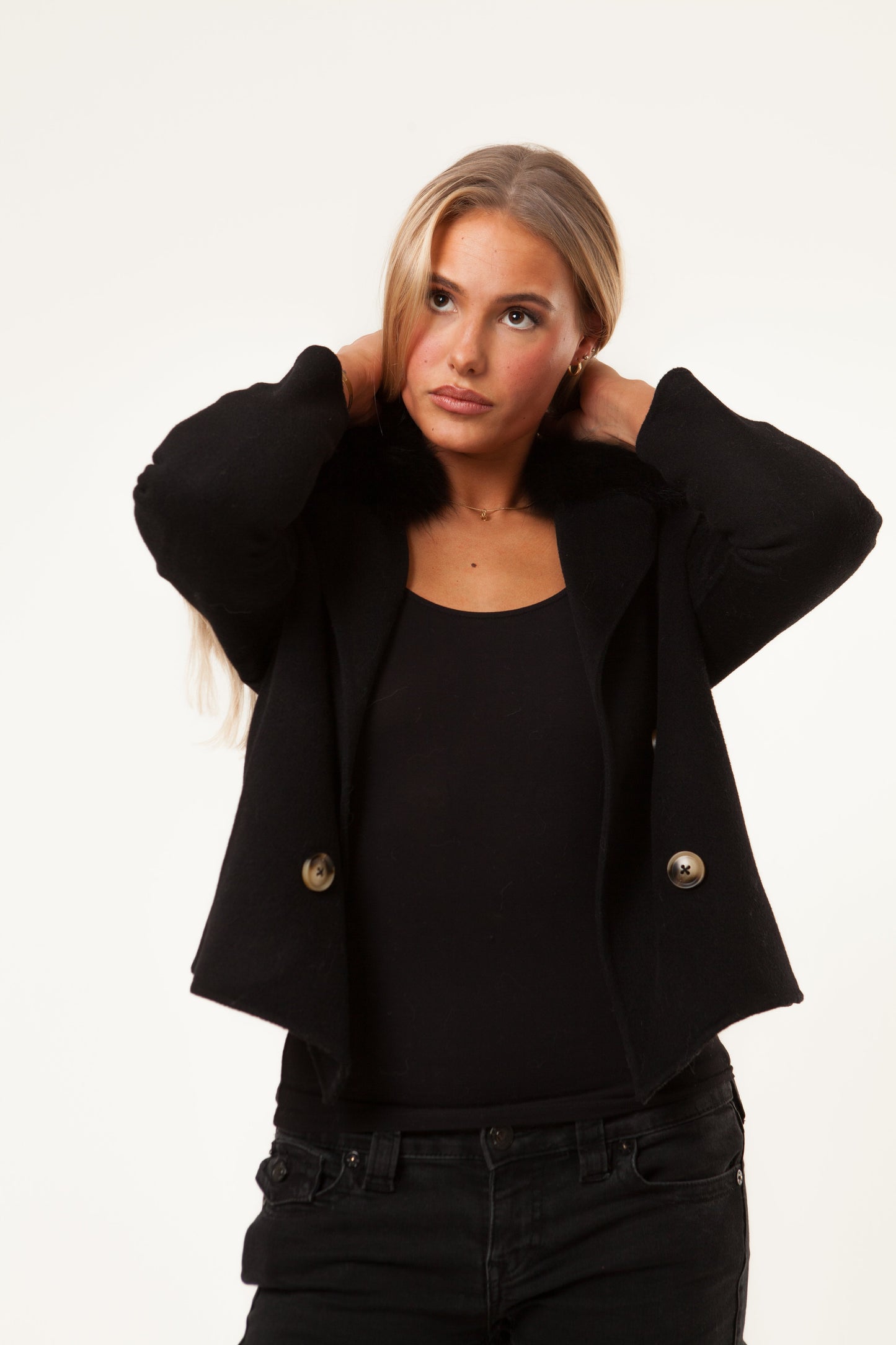 Double Button Cashmere Coat - Black
