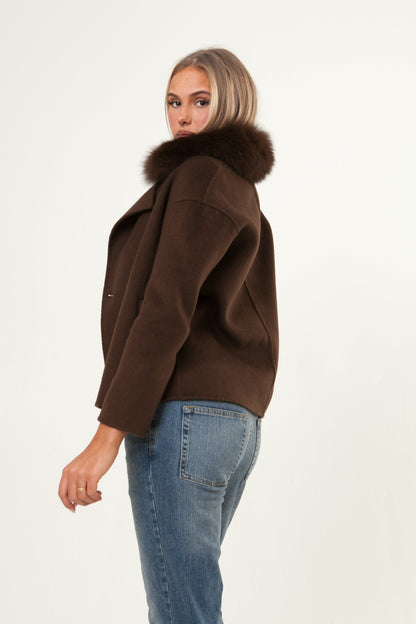 Double Button Cashmere Coat - Brown