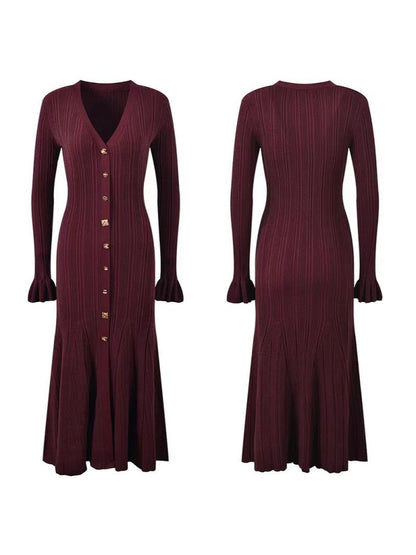 Strick-Midikleid mit Knopfleiste